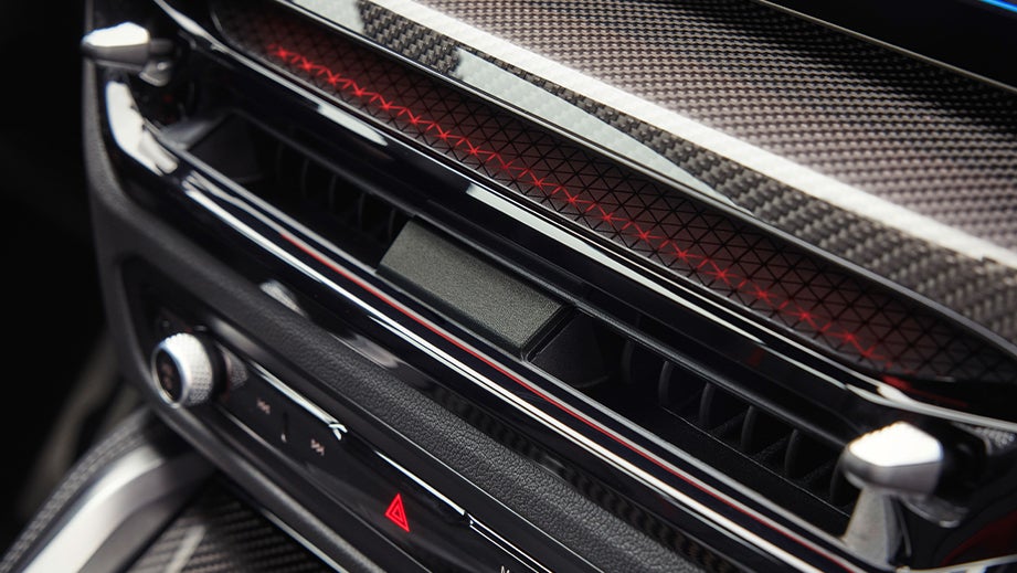 Interior dashboard detail of a Black Sapphire BMW i4