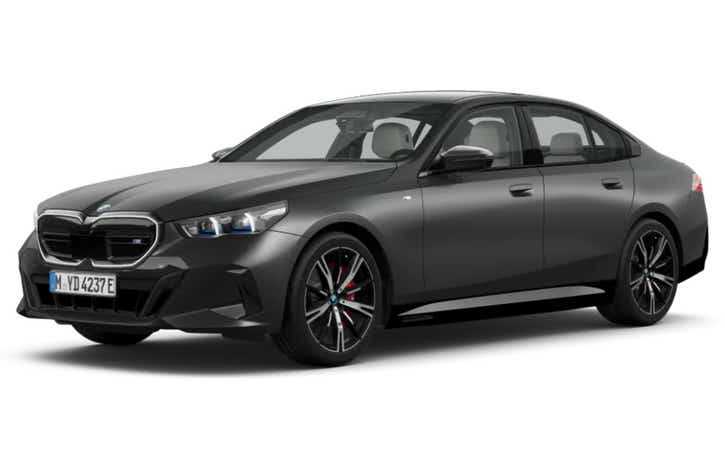 front three-quarter view of a Deep Grey Metallic BMW i5