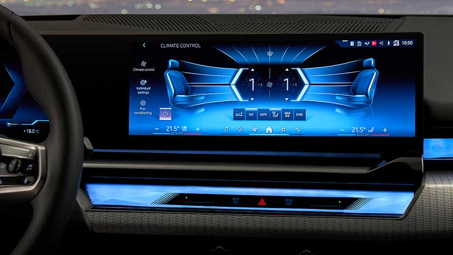 Dashboard and climate control display of a BMW i5