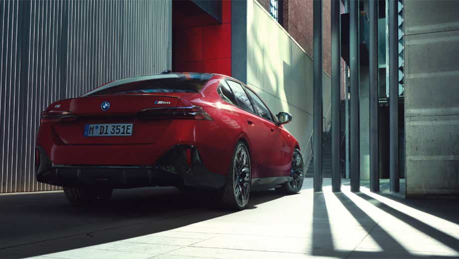 Rear three-quarter view of a BMW i5