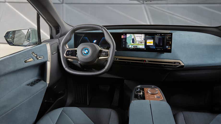 Interior dashboard view of a BMW iX