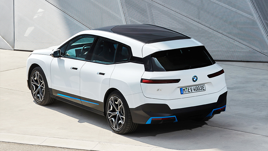 rear three-quarter view of a BMW iX