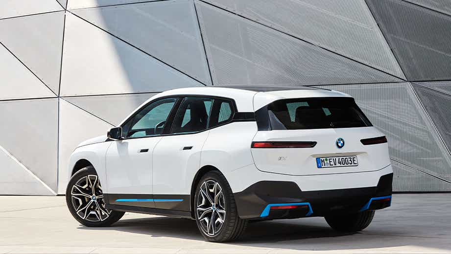 rear three-quarter view of a BMW iX