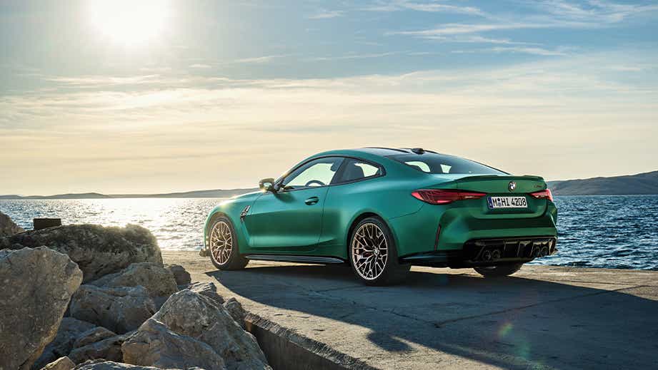 rear three-quarter of a BMW M4 CS