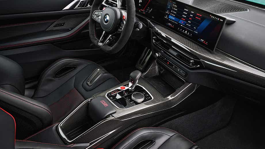 interior dashboard and front seats of a BMW M4 CS