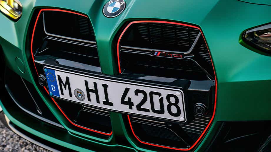 Front grille close-up of a BMW M4 CS
