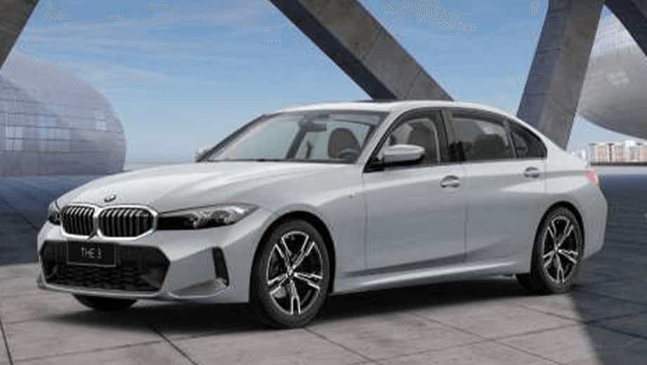 front three-quarter view of a Mineral White BMW 3 Series Gran Limousine