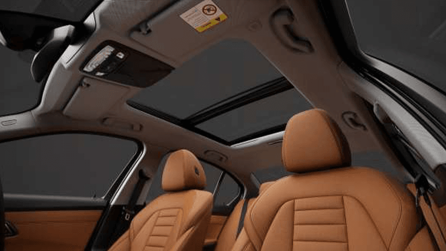 Interior sunroof and front seats of a BMW 3 Series Gran Limousine