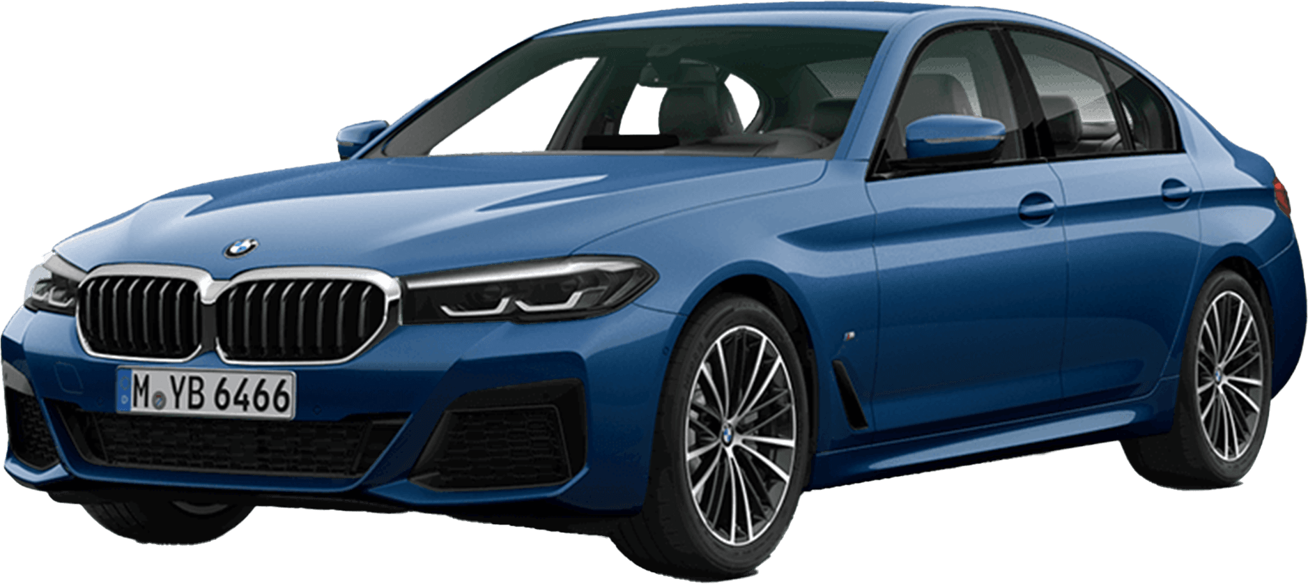 front three-quarter view of a Phytonic Blue BMW 5 Series 2021-2023