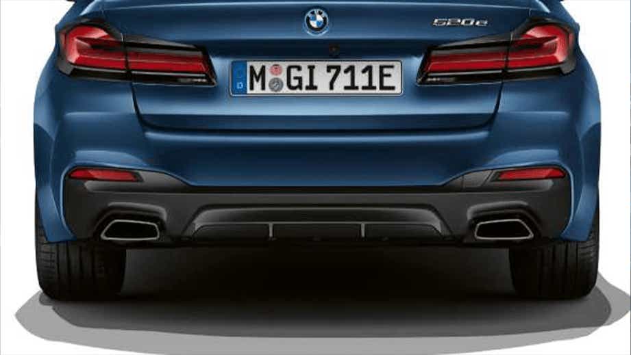 Rear view of a Phytonic Blue BMW 5 Series 2021-2023