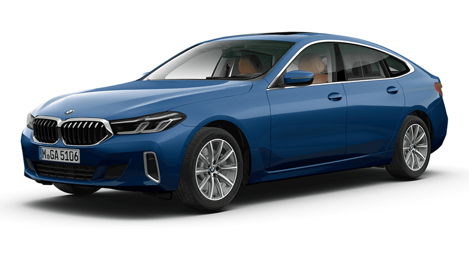 front three-quarter of a Individual Tanzanite Blue BMW 6 Series