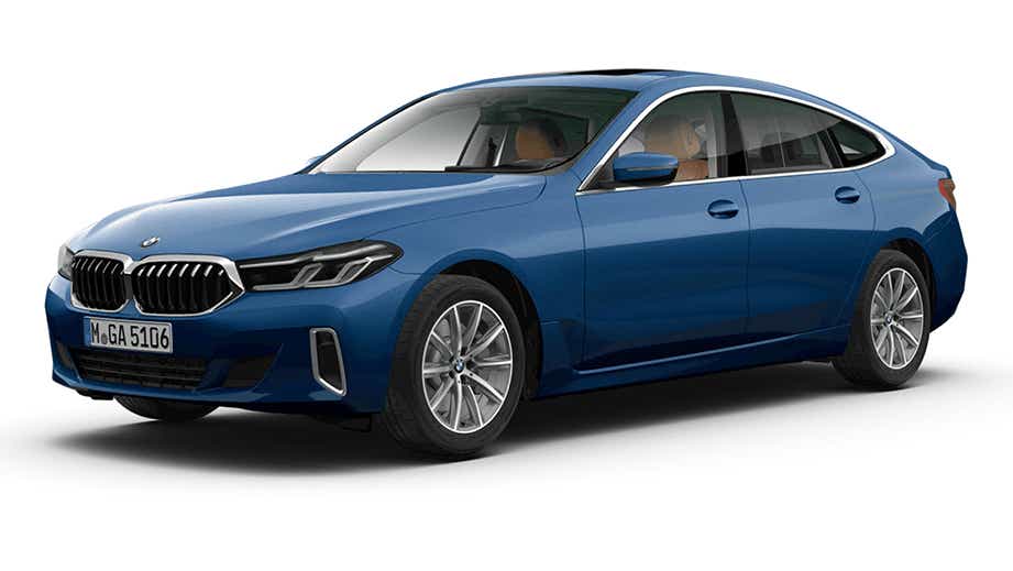 front three-quarter of a Individual Tanzanite Blue BMW 6 Series