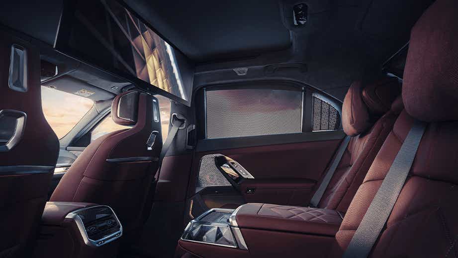 Interior rear seat view of a BMW 7 Series