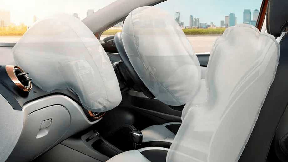 interior view with deployed airbags of a BMW X5