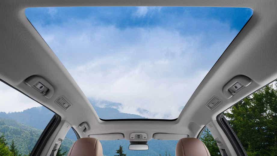 Panoramic sunroof interior view of a BYD eMAX 7