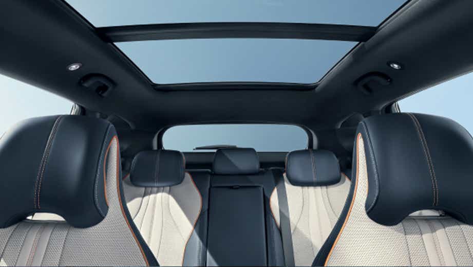 View of the interior roof and rear seats of a BYD Seal U