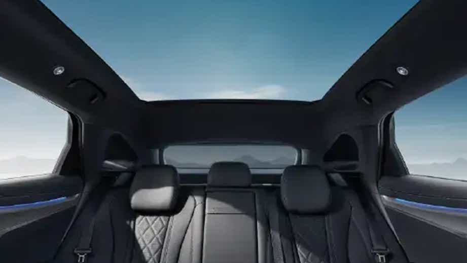 rear seats and panoramic sunroof interior of a BYD Sealion 7