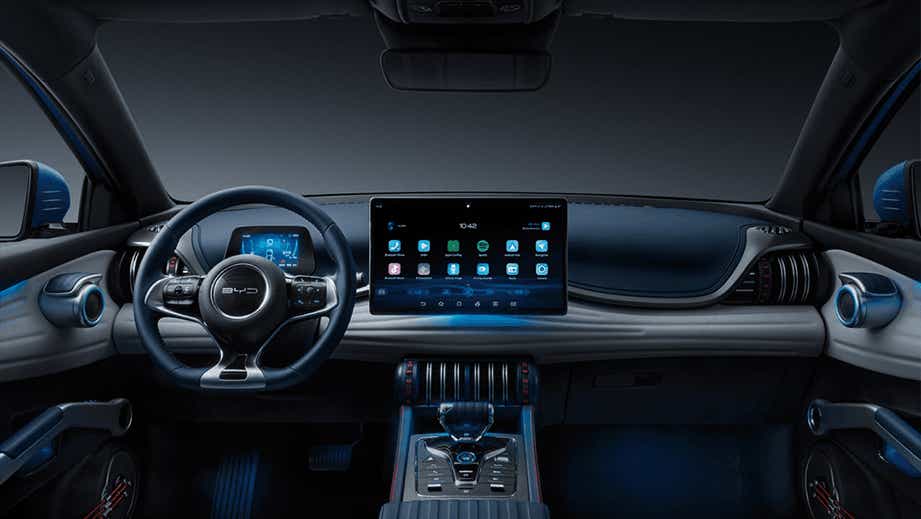 Interior dashboard view of a BYD Atto 3