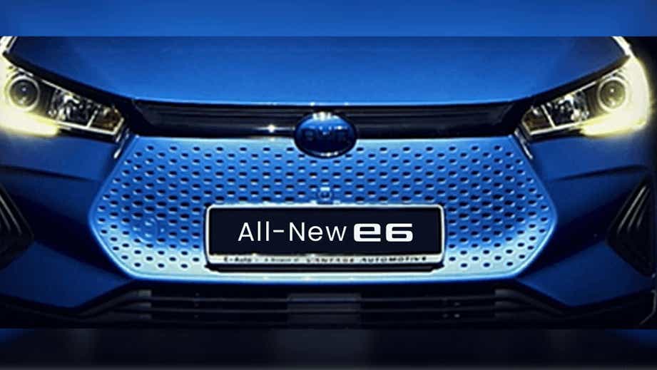 front grille view of a Blue BYD E6
