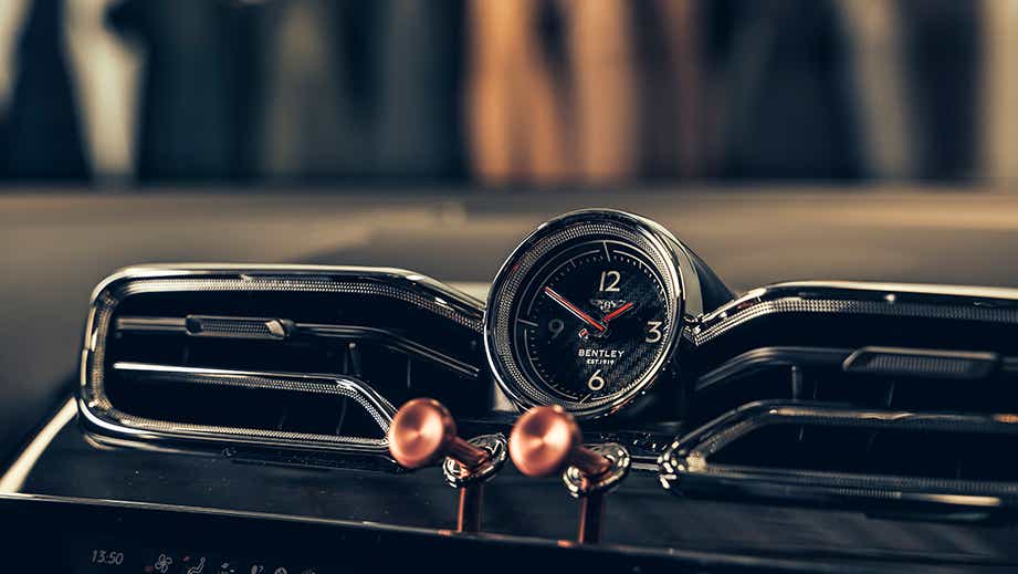 Dashboard clock close-up of a Bentley Bentayga