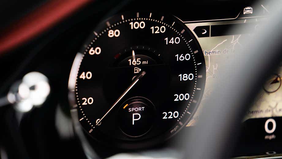 instrument cluster close-up of a Bentley Continental