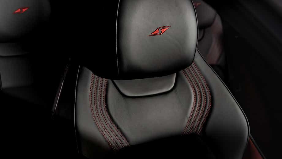 close-up of seat with logo in a Bentley Continental