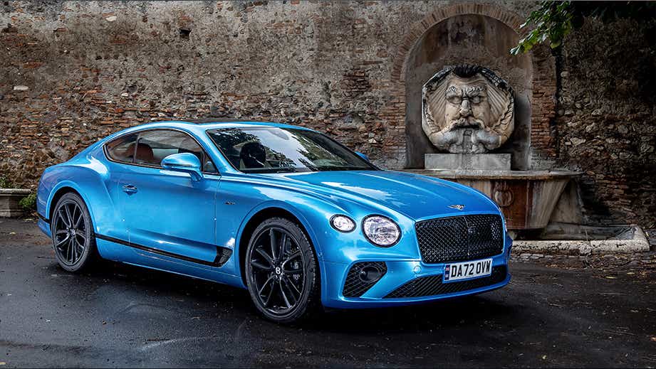 front three-quarter view of a Blue Crystal Bentley Continental