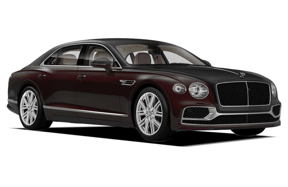 front three-quarter view of a Black Crystal Over Cricket Ball Bentley Flying Spur