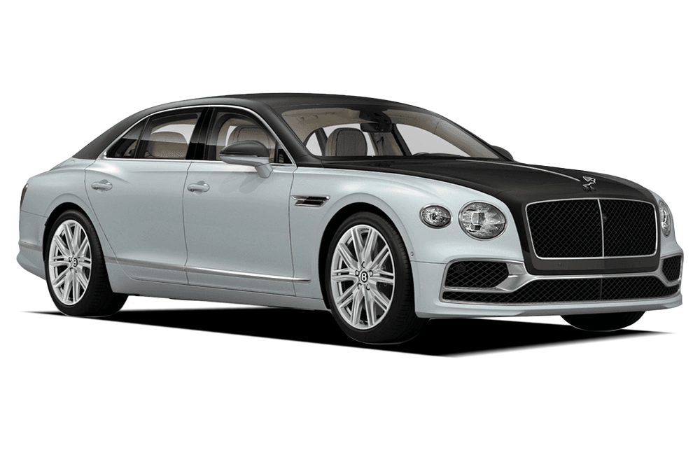 front three-quarter view of a Black Crystal Over Ice Bentley Flying Spur