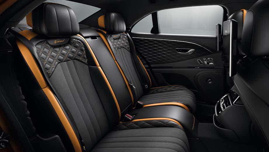 rear seat and interior of a Bentley Flying Spur