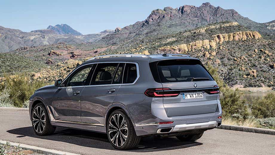 rear three-quarter view of a BMW X7