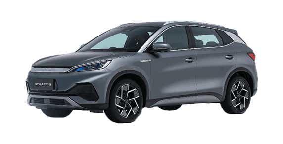 front three-quarter view of a Boulder Gray BYD Atto 3