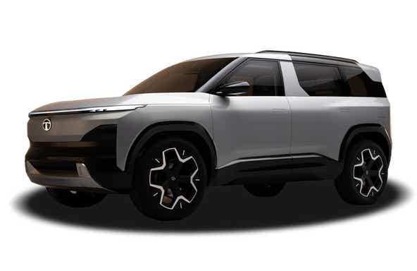 front three-quarter view of a Stardust Ash Tata Sierra EV