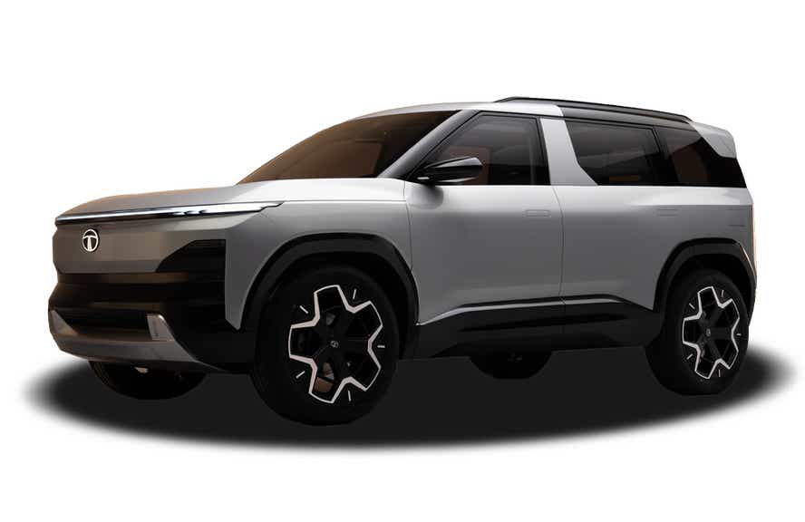 front three-quarter view of a Stardust Ash Tata Sierra EV