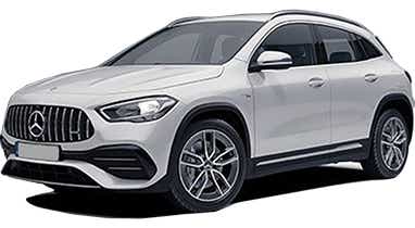 front three-quarter of a Polar White Mercedes-Benz AMG GLA 35