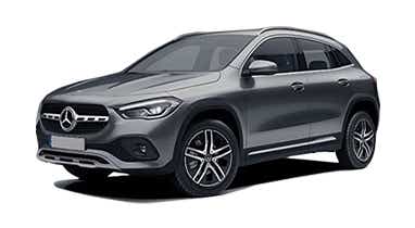 front three-quarter view of a Iridium Silver Metallic Mercedes-Benz GLA 2021-23