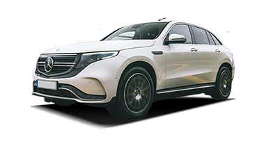 front three-quarter view of a Polar White Mercedes-Benz EQC