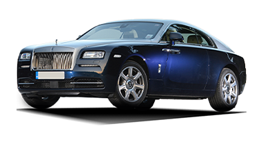 Front three-quarter view of a Midnight Sapphire Rolls-Royce Wraith