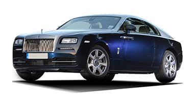 Front three-quarter view of a Midnight Sapphire Rolls-Royce Wraith