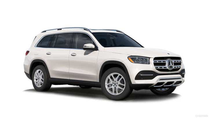 front three-quarter view of a Polar White Mercedes-Benz GLS 2021-23