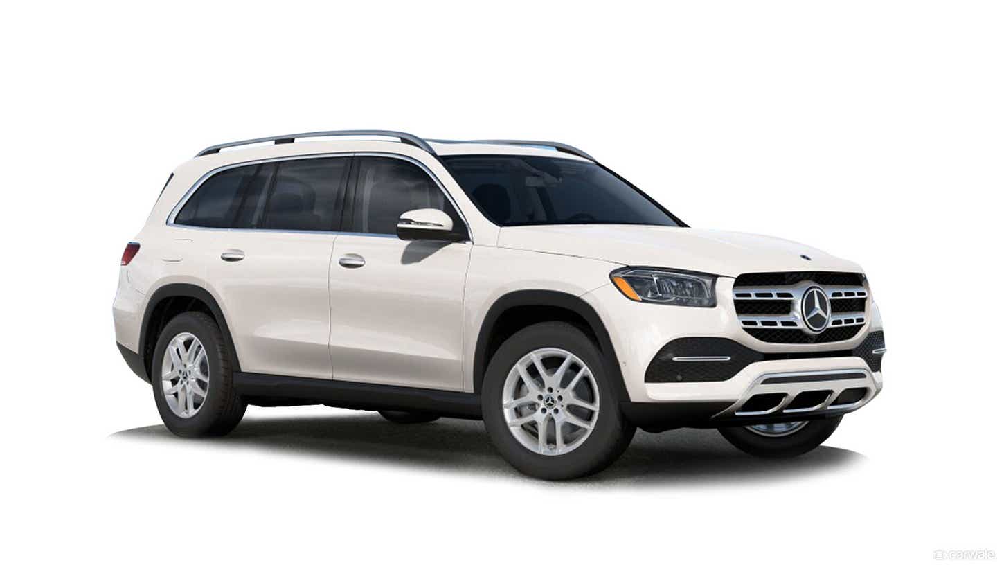 front three-quarter view of a Polar White Mercedes-Benz GLS 2021-23