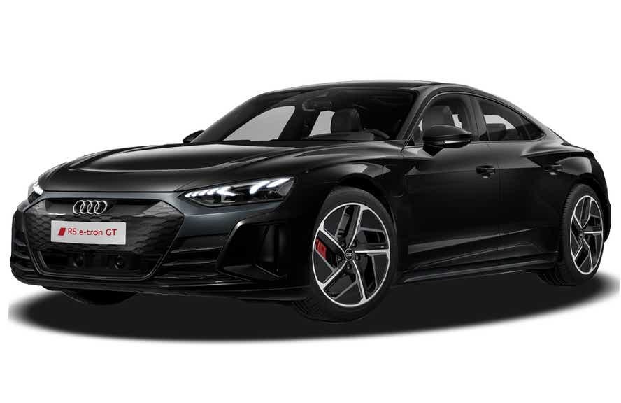 front three-quarter view of a Mythos Black Metallic Audi RS e-tron GT