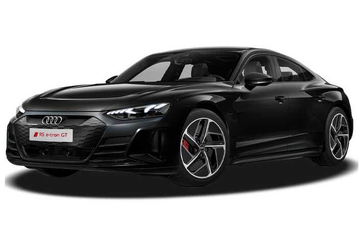 front three-quarter view of a Mythos Black Metallic Audi RS e-tron GT