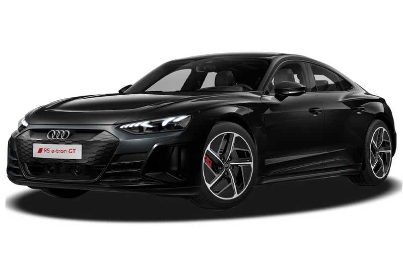 front three-quarter view of a Mythos Black Metallic Audi RS e-tron GT