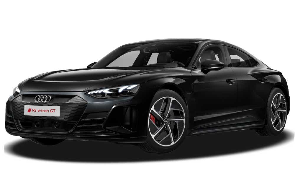 front three-quarter view of a Mythos Black Metallic Audi RS e-tron GT