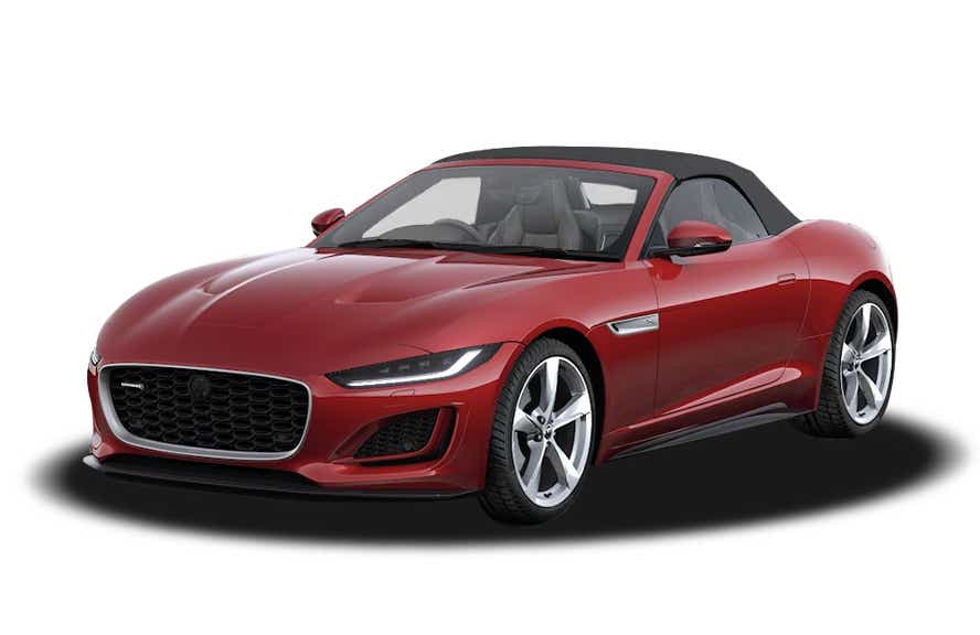 front three-quarter view of a Firenze Red Jaguar F-Type convertible