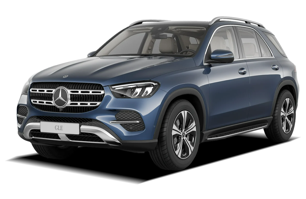 front three-quarter view of a Sodalite Blue Metallic Mercedes-Benz GLE