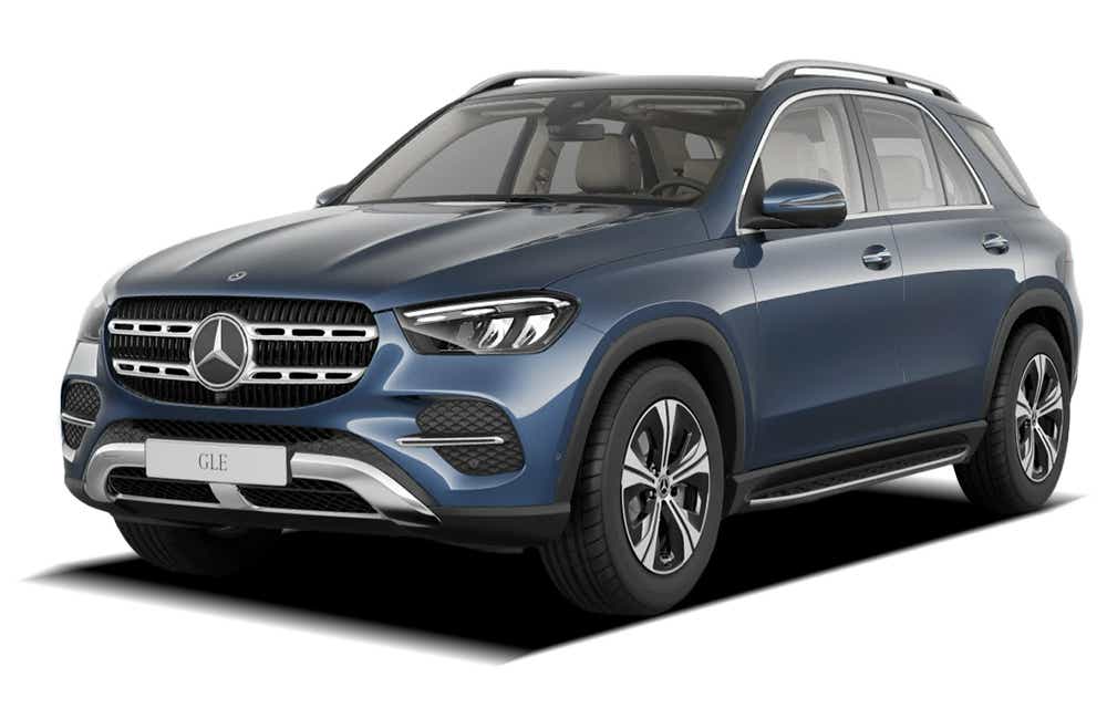 front three-quarter view of a Sodalite Blue Metallic Mercedes-Benz GLE