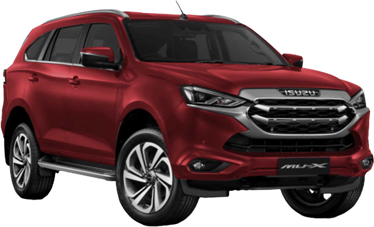 Front three-quarter view of a Red Spinal Mica Isuzu MU-X