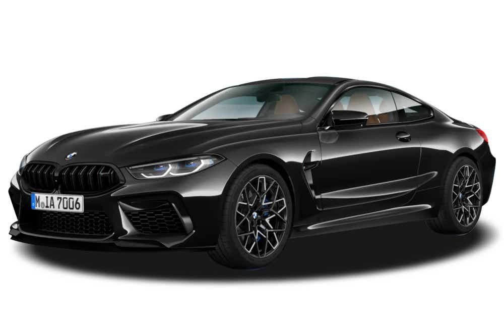front three-quarter of a Black Sapphire BMW M8 Coupe Competition